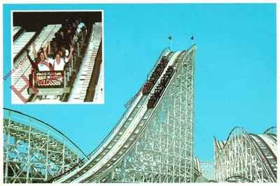 Postkarte_ Sechs Flaggen Zauberberg Valencia, Kalifornien, Koloss Achterbahn