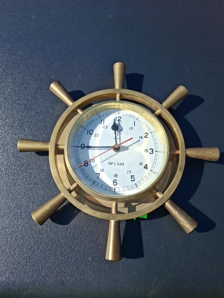 Vintage Ship's Time Solid Brass Wheel Nautical Marine Quartz Wall Clock Working