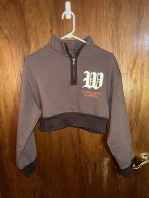 Arizona Jean Co Brown 1/4 Zip Fleece Mock Neck Cropped Sweatshirt Size 2