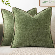 Pack of 2 Chenille Pillow Covers 18x18 Inch Sage Green Farmhouse Decorative