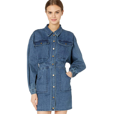 Free People Bo Denim Long Sleeve Button Front Mini Dress Puff Sleeve Size  Small | eBay