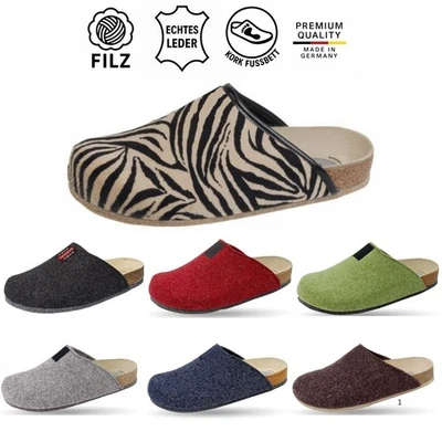 Filz Hausschuhe Damen Herren Leder Korkfußbett Pantoffel Clog 48017 Weeger 36-47 - Bild 1 von 2