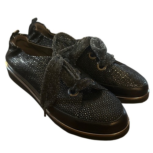 Women 40 Ron White Italy Nova Novena Sparkle Onyx Sneakers Shoes Leather Lace-Up