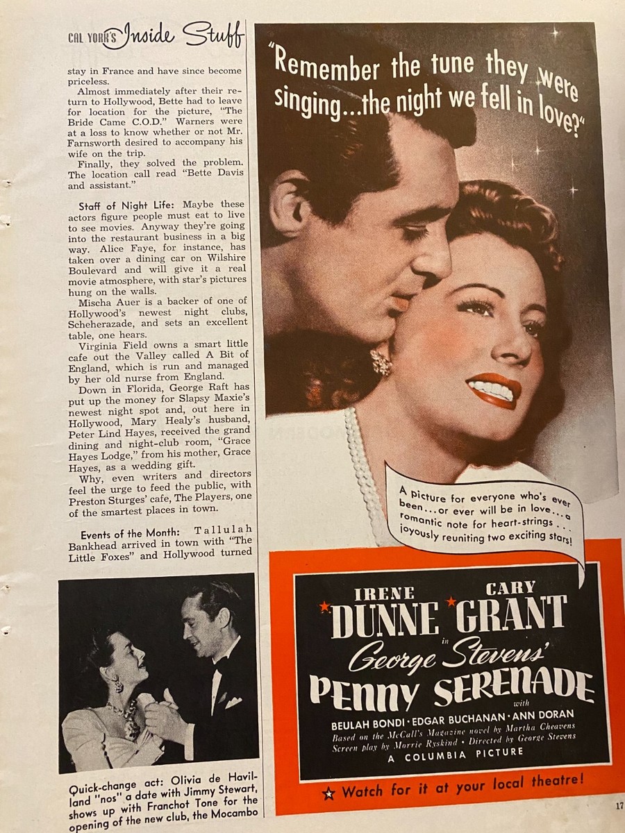 Penny Serenade, Irene Dunne, Cary Grant, Vintage Promotional Ad | eBay