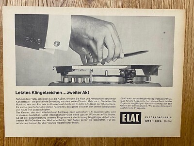ELAC Electroacustic Kiel Plattenspieler Original 1963 Vintage Advert Werbung