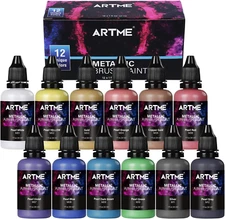 Airbrush Paint, 12 Metallic Colors Airbrush Paint Set Opaque & Water Based, R...