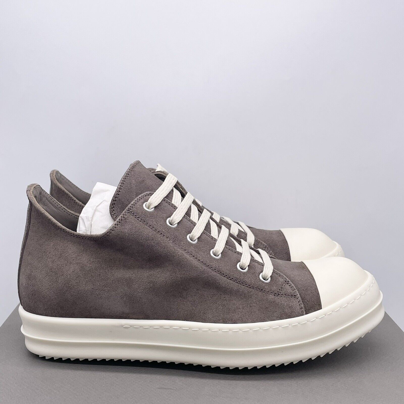 Rick Owens Mainline Ramones Suede Low Dust White Sneakers