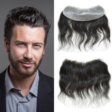 Invisible Human Hair Mens Frontal Hairpiece V-Loop Skin Pu for Receding Hairline