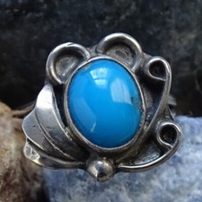 Vintage Southwestern Sterling Silver Navajo Turquoise Statement Ring Size 6 1/4