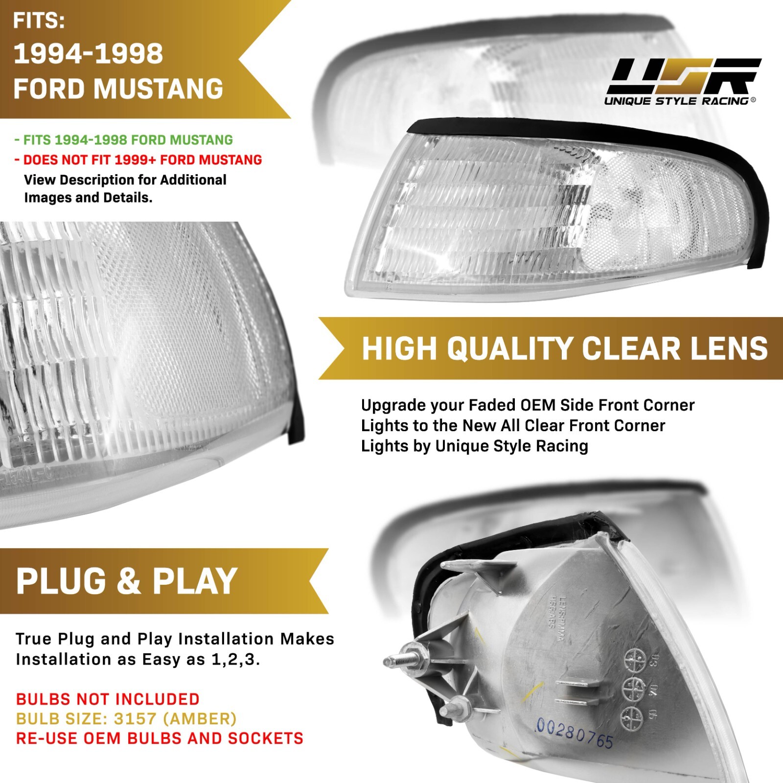 Ford GT 1994-1998 Front Right Light lenses Pair