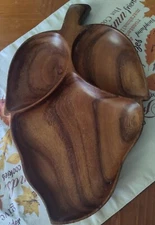 Vintage Monkey Pod Wood Leaf Tray Serving Dish 3 Section Dish Phillipines (AA)