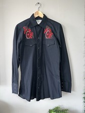 H Bar C California Ranchwear American Cowboy Pearl Snap Black 70s Embroidery
