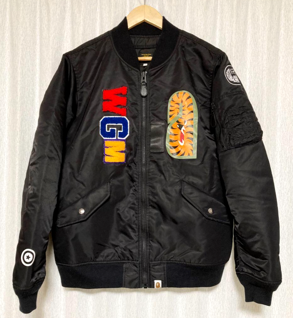 新品未使用 a bathing ape MA1型 zipアップジャケット A Bathing Ape BAPE Shark MA-1 Jacket Full Zip Size M Black