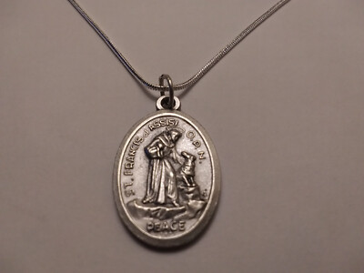 St Francis Medal PEACE Prayer necklace Silver 925 sterling chain + prayer card