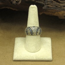 Sterling Silver Faceted Clear and Blue Stone Domed Ring Size 9