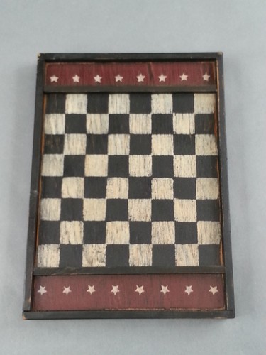 Folk Art Miniature Primitive Wood Checker Chess Board Wall Hang 9 Inch