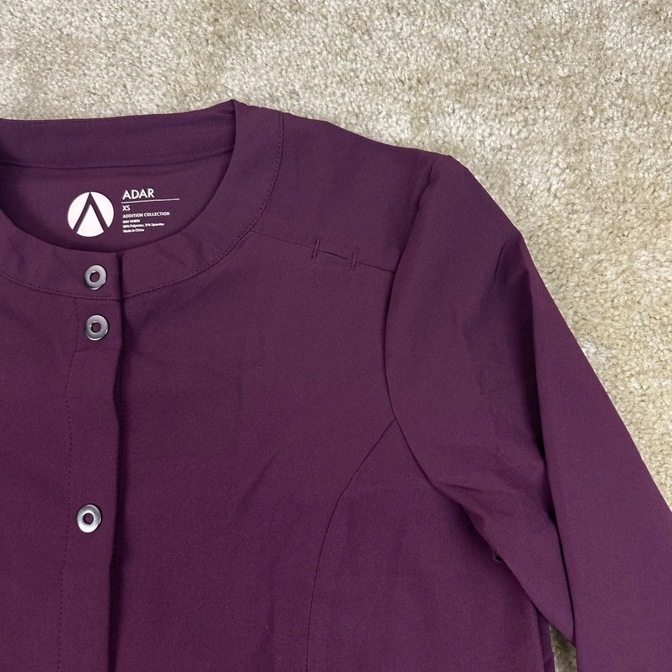 Adar Addition Warm Up Scrub Jacket XS Pockets A5202 Merlot Wine snap NEW - Image 3 of 4