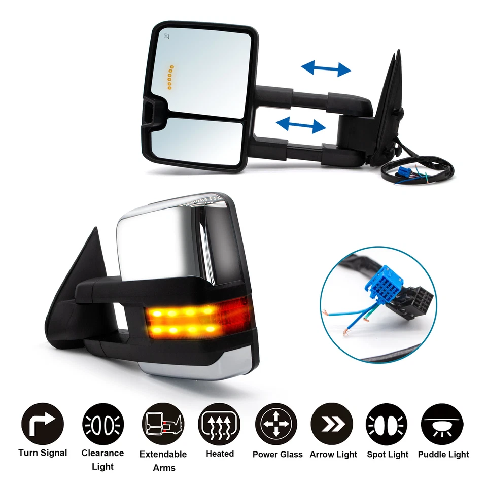 Espejos retrovisores de remolque aptos para 03-06 Chevy Silverado 1500-3500 potencia señal térmica cromados Foto 2 de 4