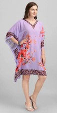 Short Maxi Kaftan Digitally Printed Weightless Georgette Purple Dress Nightwear