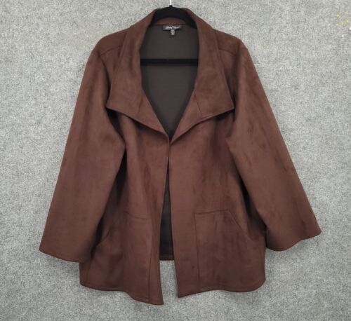 Slinky Brand Suede Cardigan Coat Womens 2XL Open Front Pockets Lightweight Brown - 第 1/12 張圖片