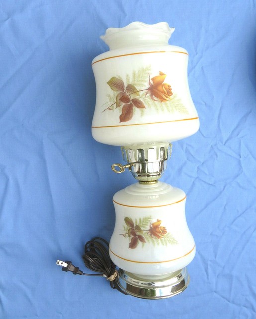 Vintage Hurricane Lamp Roses Double Light 15.5" eBay