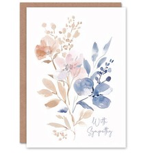 Elegant Pink Tan Blue Flower Bouquet Watercolour Sympathy Card
