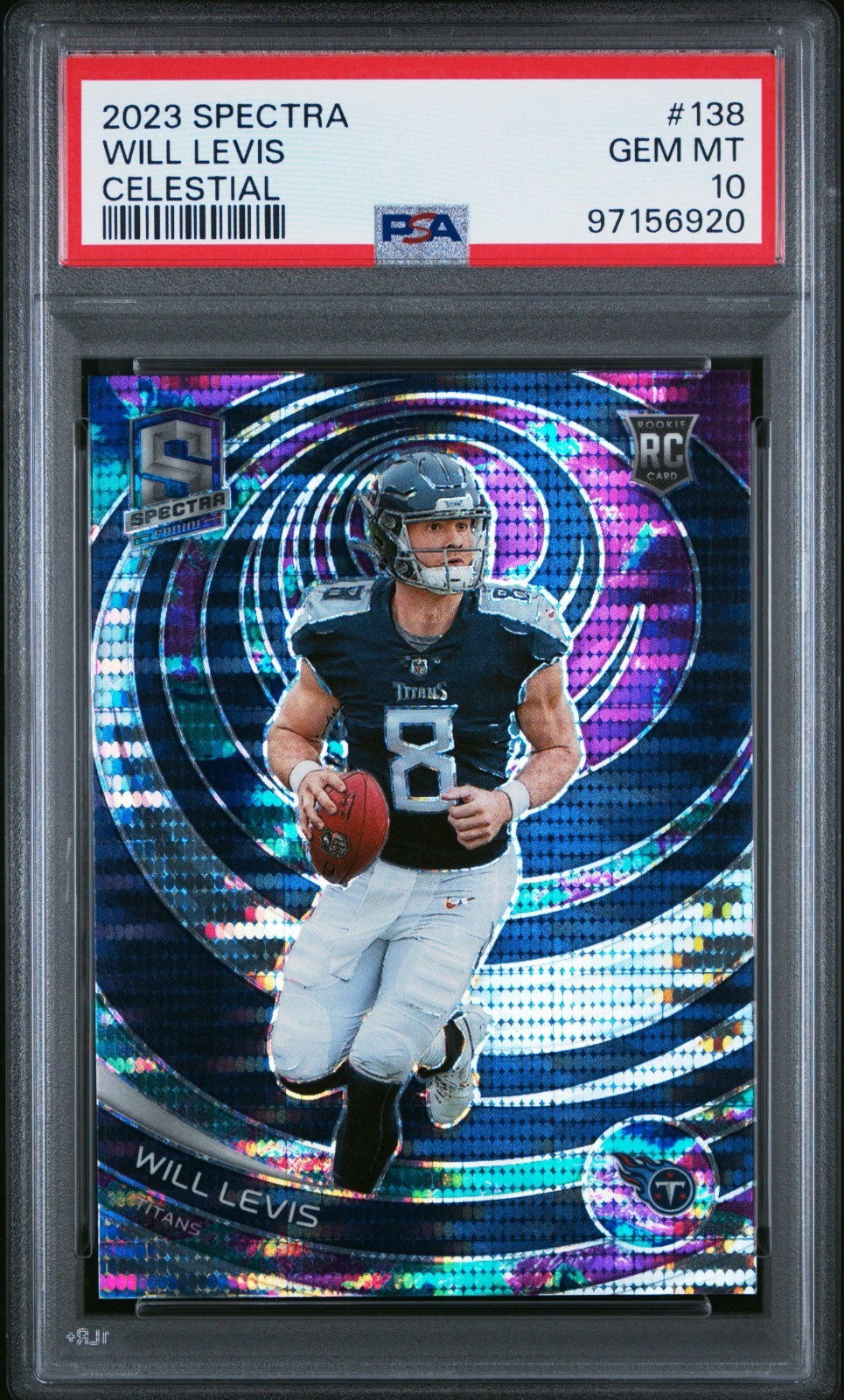 Will Levis 2023 Panini Spectra #138 Celestial Prizm /99 Rookie RC Titans PSA 10