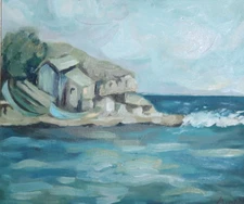 Impressionist oil painting seascape signed