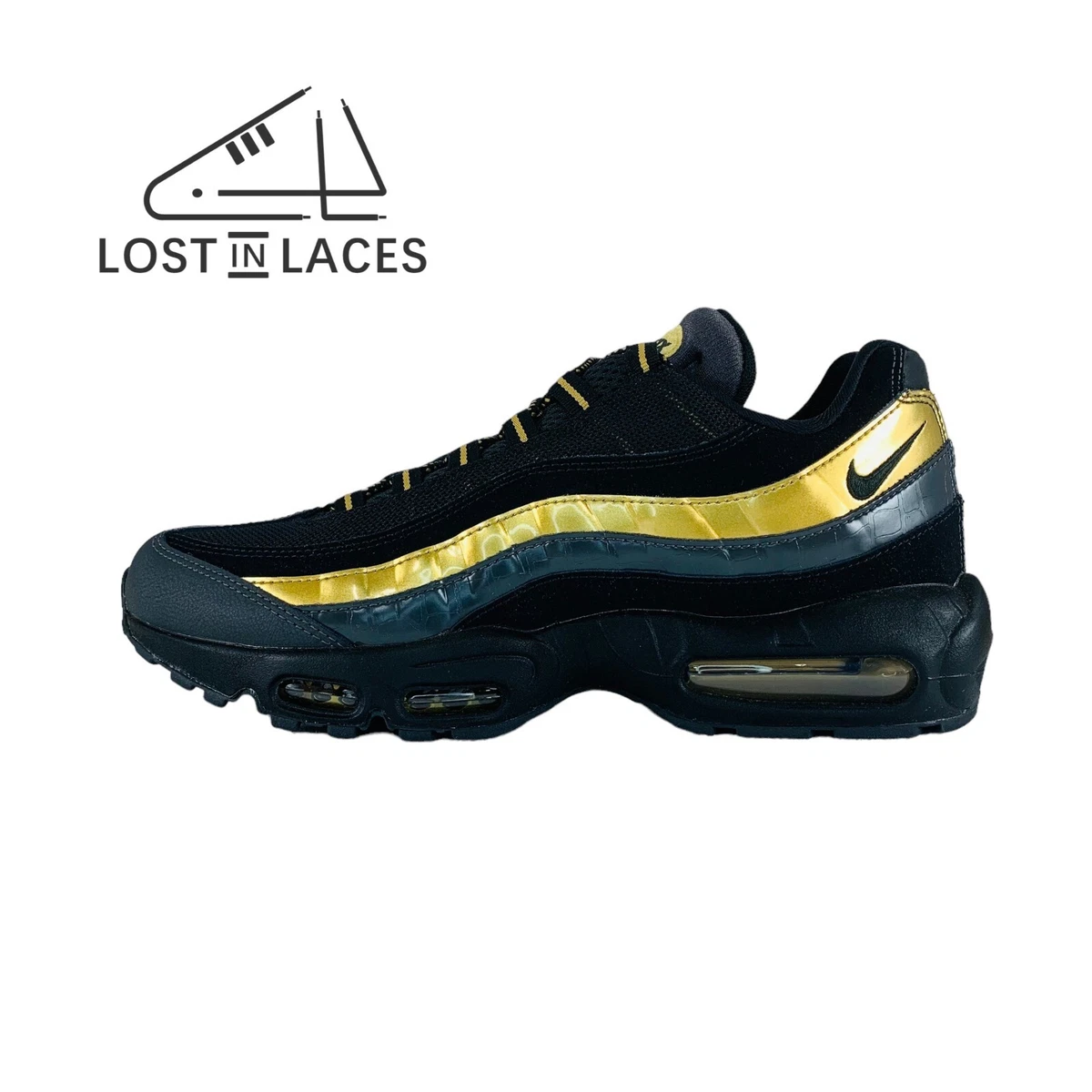 Nike Air Max 95 Premium Black Metallic Gold Sneakers New Men s