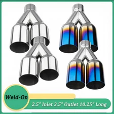 Universal Exhaust Tip 2.5" Inlet 3.5" Outlet 10.25" Long Weld-On Y-pipe Tailpipe