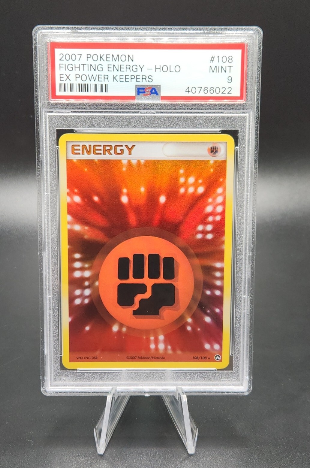 PSA 9 Mint Fighting Energy Holo Rare 2007 Pokemon EX Power Keepers #108