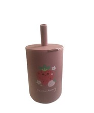 SILICONE BABY CUP PINK WITH STRAW
