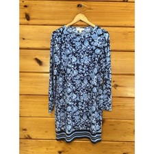coquette Michael Kors Sheath Dress Navy & Periwinkle Long Sleeve Floral Size M