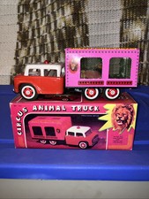 VINTAGE TIN LITHO FRICTION POWERED CIRCUS ANIMAL TRUCK WITH ORIGINAL BOX, MF-782