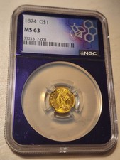 1874 $1 Gold Dollar NGC MS63 Business Strike Philadelphia Reeded Edge Bea Beauty