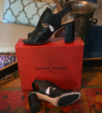 Donald J Pliner Black Snake Print Leather Open Toe Slingback 7.5 M