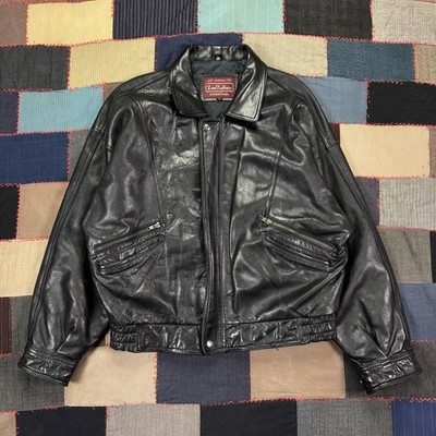 Vintage 90s Lord Anthony Black Leather Bomber Jacket Classic Moto Biker Coat