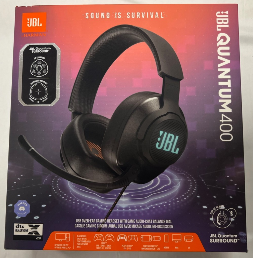 JBL Quantum 400 Wired Over-Ear Gaming Headset with Microphone and RGB BLACK USED