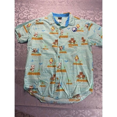 Animal Crossing Mens Button Up Shirt Island Paradise Graphic Print Size M
