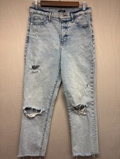 Express Modern Straight Distressed Jeans Womens Blue Denim Super High Rise 8 R