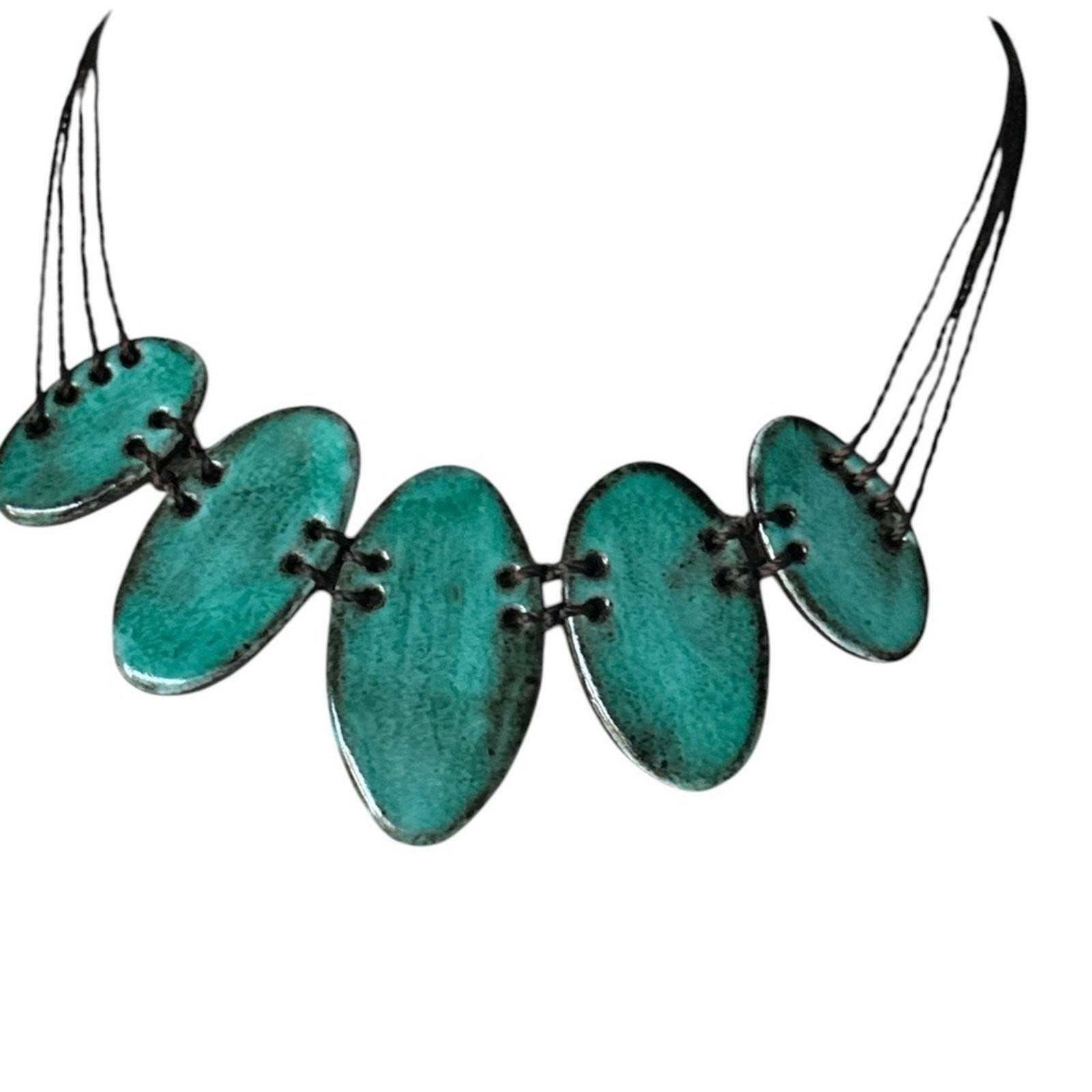 Artisan Handmade Teal Ceramic Statement Necklace … - image 5