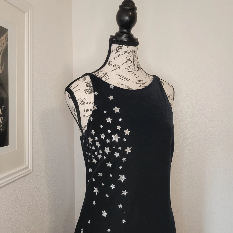 Vintage 90s Y2K Velvet Celestial Stars Whimsigoth Dress Juniors 9/10 - Image 4 of 4