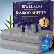 100 Viscose Derived from Bamboo Sheets Queen Size - Luxury 4 Pc Naturally Co...