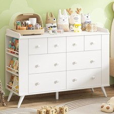Vabches Kids Dresser Cabinet with 8 Drawers, Changing Table for Nursery, White C