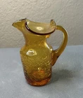 Vintage Amber Crackle Glass Small Pitcher Pilgrim or Blenko Mid 20th Century