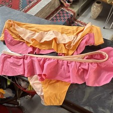 Lol coast Pink Orange Ruffle Strapless Bandeau Bikini 2-Piece Women's S Regular
