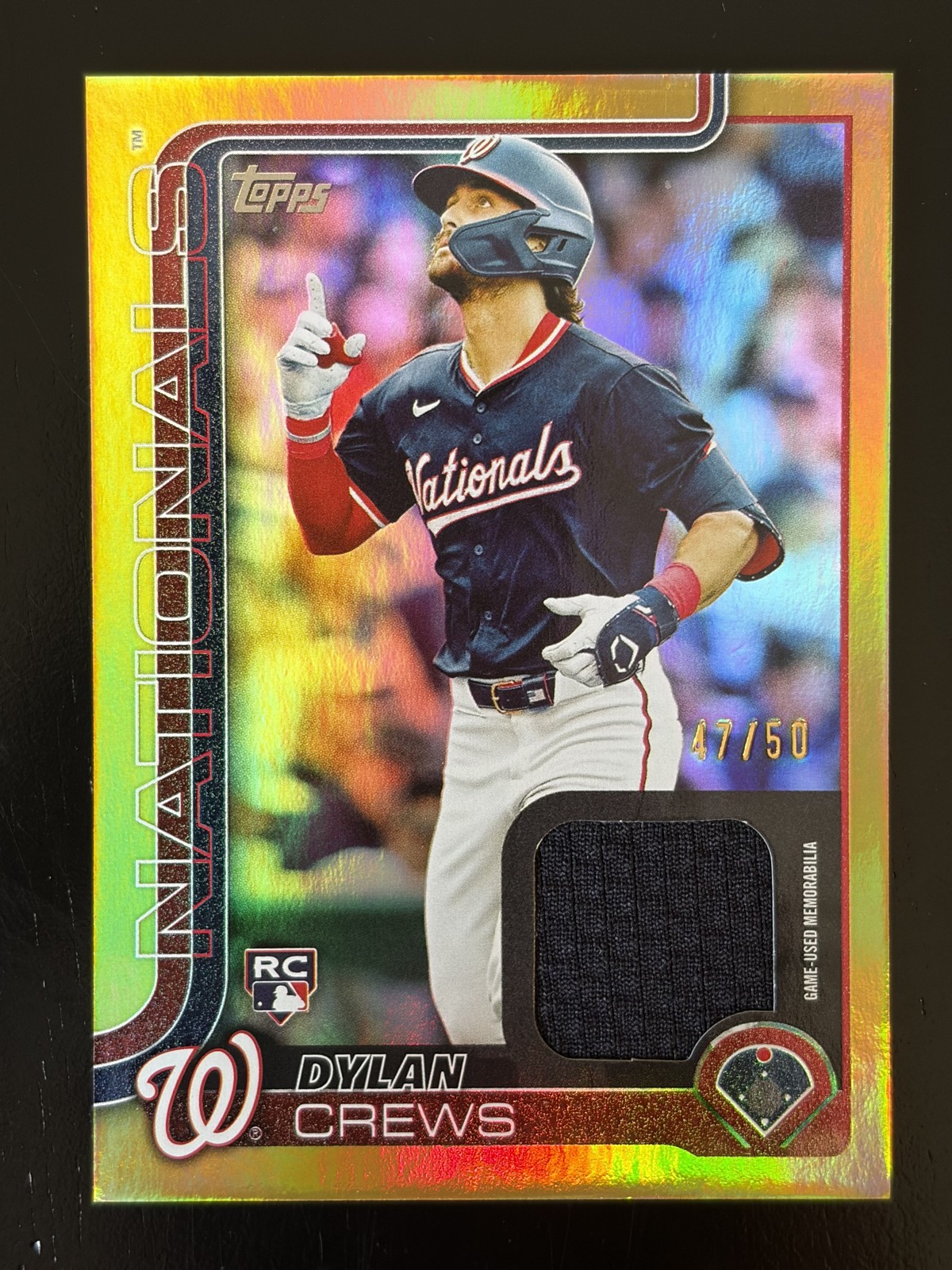 2025 Topps Series 1 - Real One Relics Dylan Crews #74 Gold Foil /50 (MEM, RC)