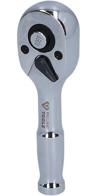 Brilliant Tools 1/4'' Mini Reversible Ratchet with Metal Handle, 100 Tooth Compact Fine
