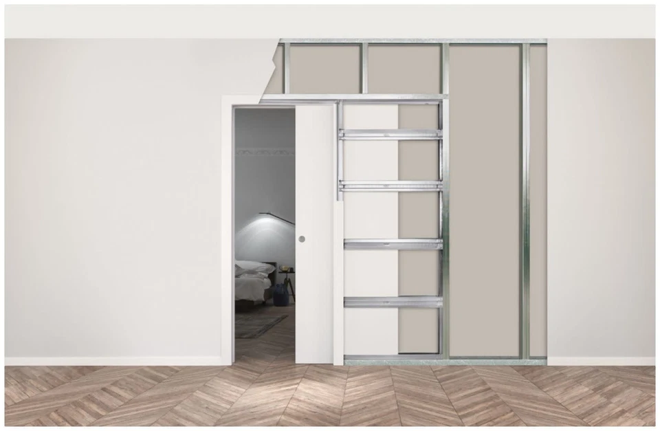 Eclisse EKQ3684 Sistema de Puerta de Bolsillo Kit de Marco de Acero para 36" x 84" - Plateado Foto 3 de 4