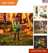 Charming 25.5" Halloween Pumpkin Head Witch Metal Garden Stake - Outdoor Decor